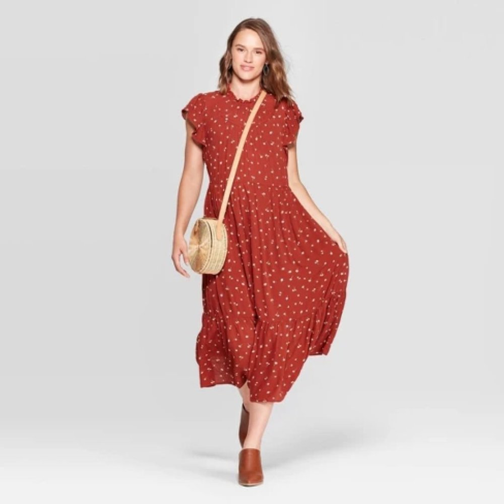 Floral Print Sleeveless High Crewneck Midi Dress - Picture 2 of 4